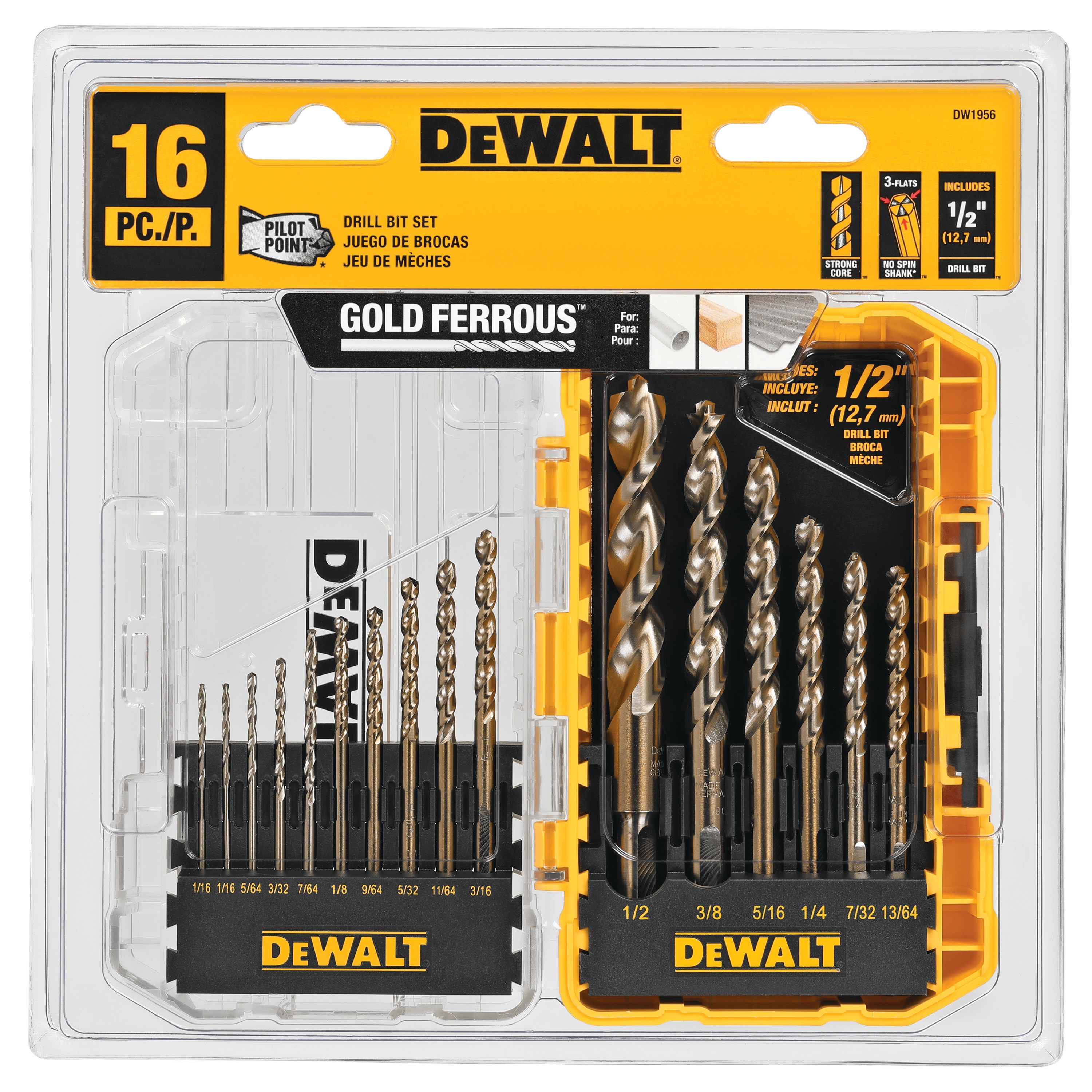 DeWALT DWA5270 1/4,3/16,3/8-Inch Premium Percussion Masonry Drill Bit Set 5pc 
