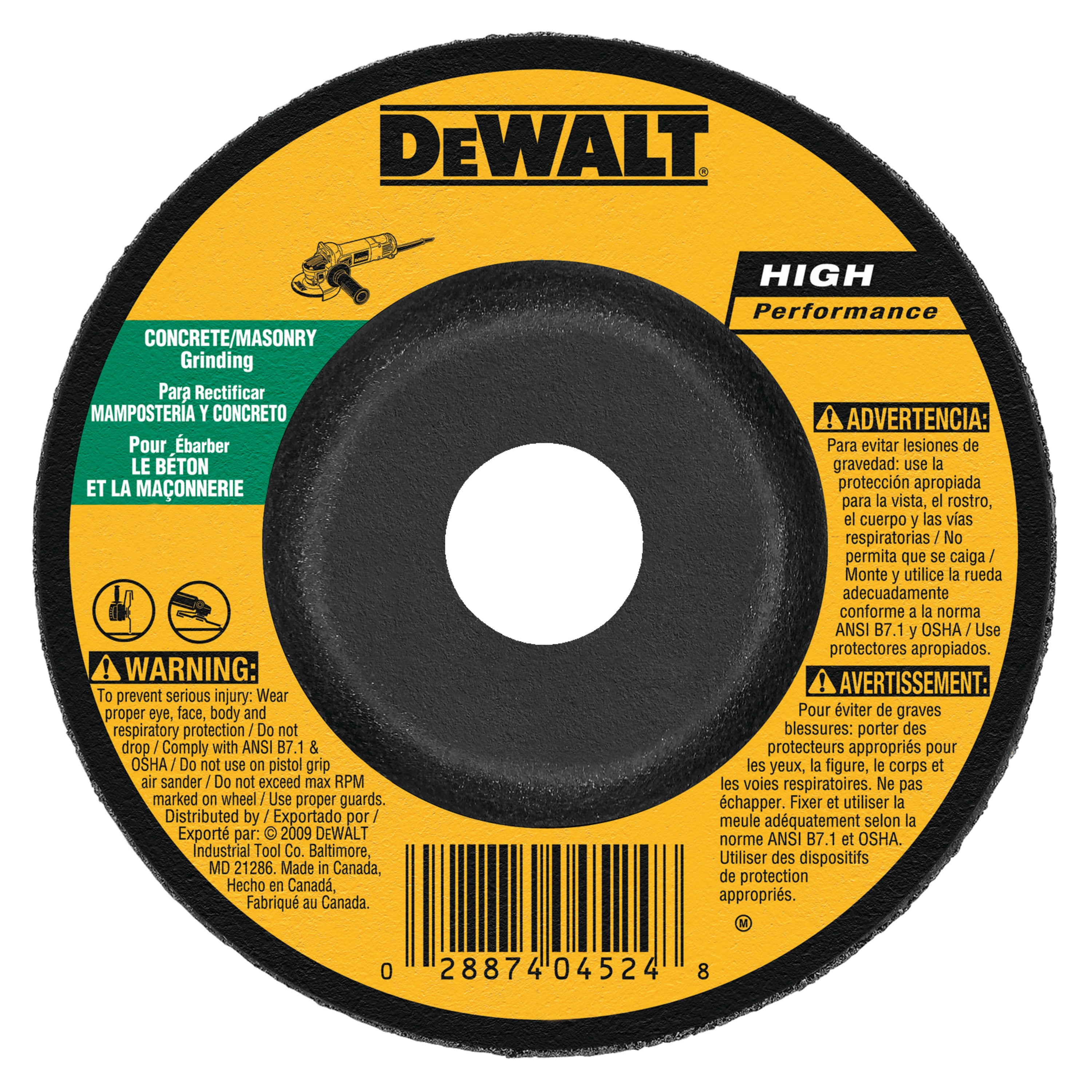DeWalt DW4524 4-1//2 x 1//4 x 7//8 Concrete//Masonry Grinding Wheel